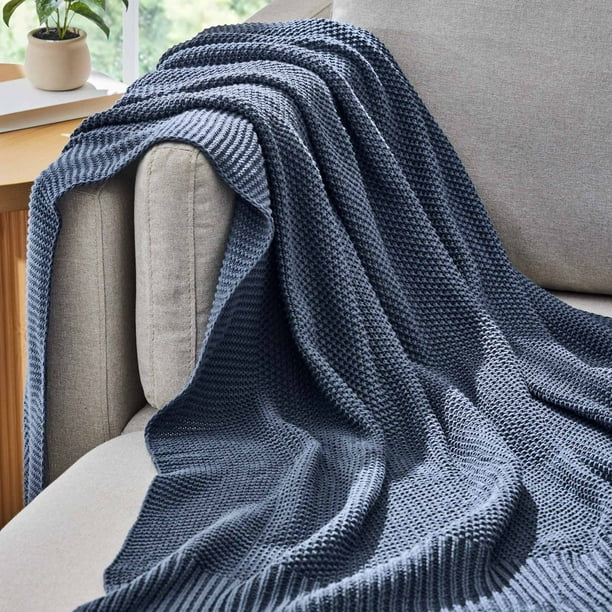 Better Homes and Gardens, Chunky Knit Indigo Throw, Cotton-Blend, 50 ...