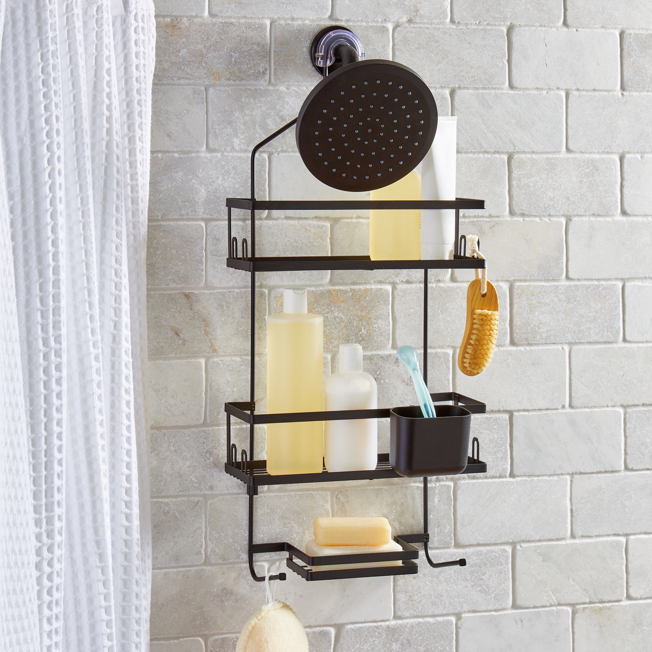 Better Homes & Gardens Matte Black Hanging Shower Caddy with Lock-Top and Soap Tray - Walmart.com