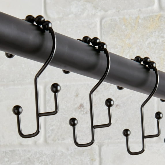 Better Homes & Gardens Matte Black Easy Glide Double Shower Hooks, Rustproof, 12 Count