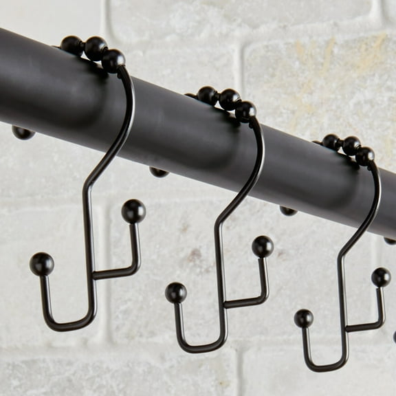 Better Homes & Gardens Matte Black Easy Glide Double Shower Hooks, Rustproof, 12 Count
