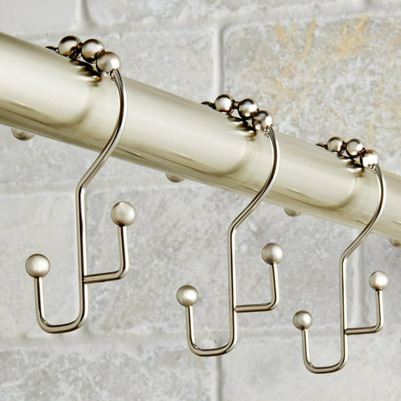 Better Homes & Gardens Satin Nickel Easy Glide Double Shower Hooks, Rustproof, 12 Count