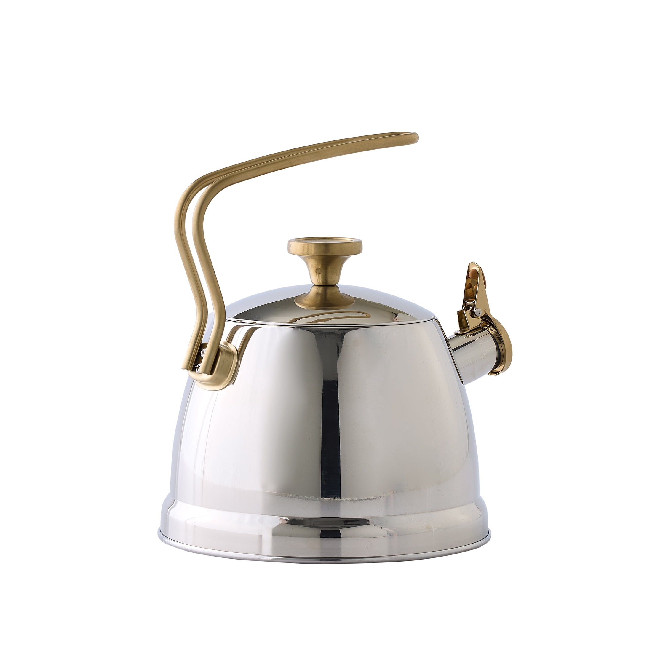 Better Homes & Gardens 1.8-Quart Stainless Steel Whistling Tea Kettle, Gold Accents