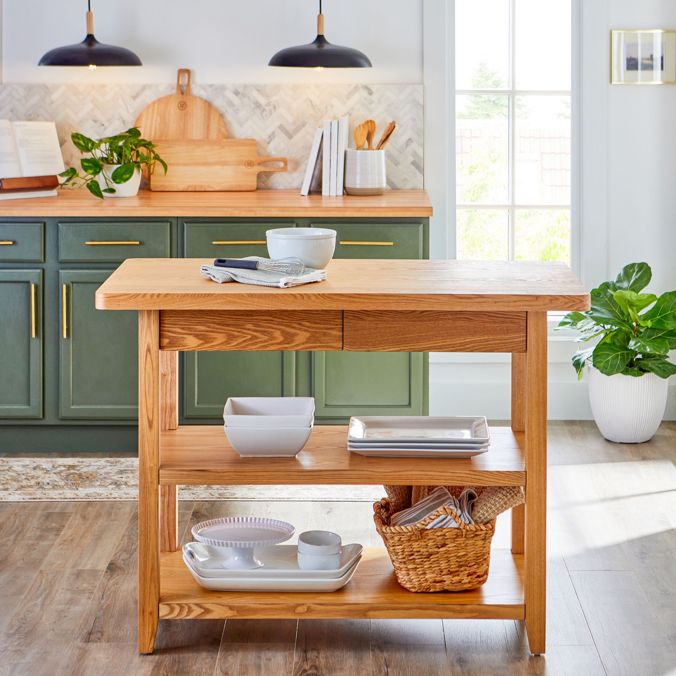 Better Homes & Gardens Reading Wood Kitchen Island, Light Honey
