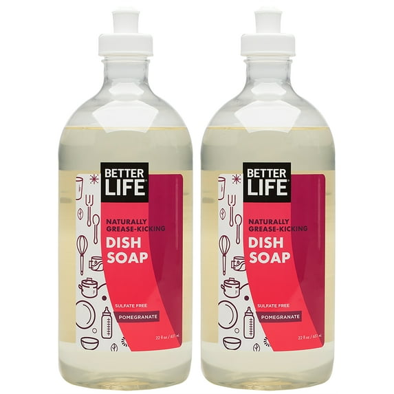 Better Life Sulfate Free Dish Soap, Tough on Grease & Gentle on Hands, Pomegranate, 22 Ounces (Pack of 2), 24069