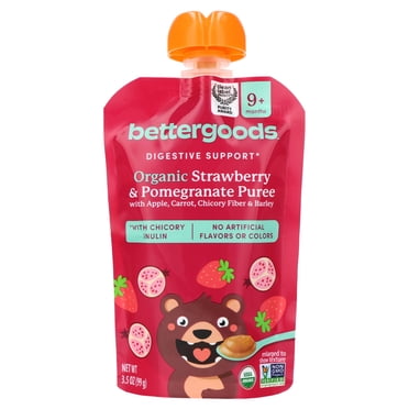 bettergoods Organic Stage 3 Baby Food Digestive Support Blend, Strawberry and Pomegranate Puree, 3.5 oz Pouch