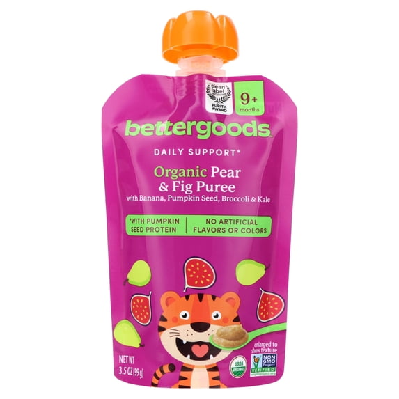 bettergoods Organic Stage 3 Baby Food Daily Support Blend, Pear and Fig Puree, 3.5 oz Pouch