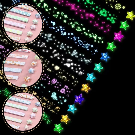 BETTERLIFE 210pcs Lucky Star Folding Paper Strips Pastel Luminous Origami Star Paper Strip= O1J4