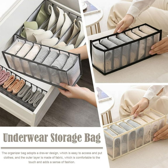 BETTERLIFE 7 Grids Foldable Storage Organiser Underwear Bra Socks Tidy Drawer Storage T9R6