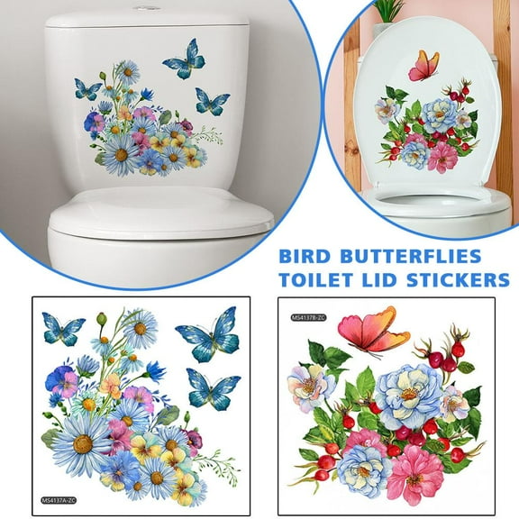 BETTERLIFE Butterflies Floral Pattern Toilet Lid Sticker Decal Decor Wall Art Creative г ξи Q8M2