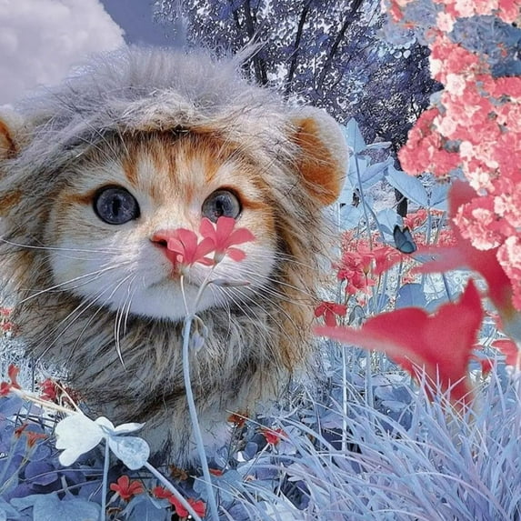 BETTERLIFE Cat Lion Clothes Hair Funny Pet Mane Wig Headgear Hat Dress Costume Up# H9R1
