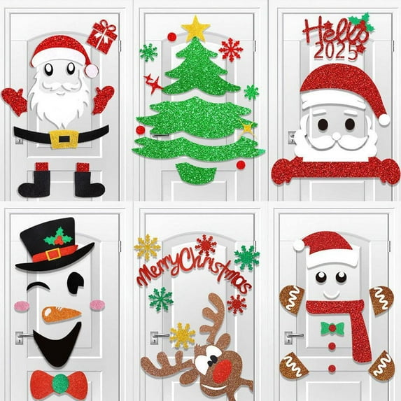 BETTERLIFE Christmas Door Stickers Christmas Tree Santa Claus Sticker Elk Decoration T5J7