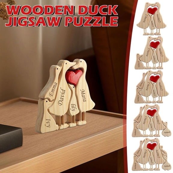 BETTERLIFE Gift for Family Personalized Wooden Puzzle with 3-7 Names,Wooden Duck Puzzle C6 M4I9