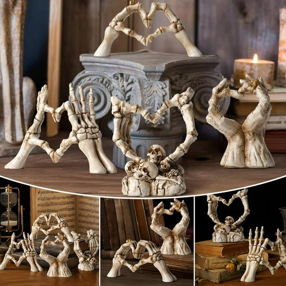 BETTERLIFE Halloween Skeleton Hand Heart Sculpture Festival Resin Ornaments for Home Gift Handbone Sculpture Decorat Party Heart H4Z8