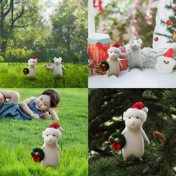 BETTERLIFE Handmade Needle Felted Mouse,Little Christmas Mouse,DIY Needle Felting Kit Material Package,Wool Felt Handmade Halloween Decorations,Christmas Mouse Doll Gift V5J0