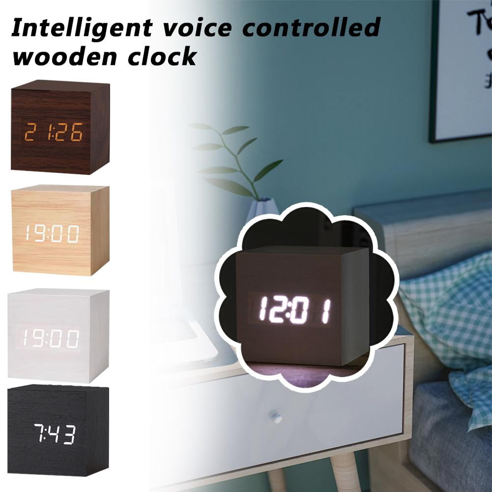 BETTERLIFE Intelligent Voice Controlled Alarm Clock Modern Wooden Wood ...