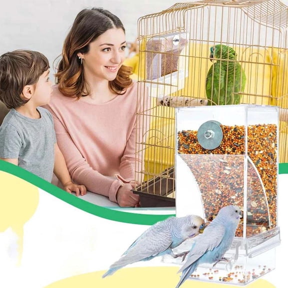 BETTERLIFE No Mess Bird Feeders Automatic Parrot Feeder Drinker Acrylic Seed Food Container D7K0