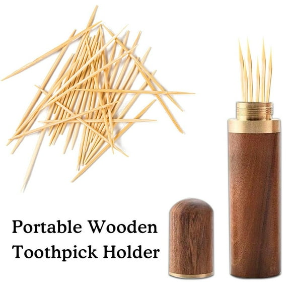 BETTERLIFE Portable Wooden Toothpick Storage Box Holder Toothpick Bucket Dispenser H2P0