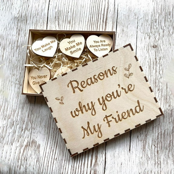 BETTERLIFE Unique Friendship Gift,Friendship Wooden Hearts in The Box Reasons Why You are My Friend Personalized Wooden Box and Heart Tokens Set H8Z8