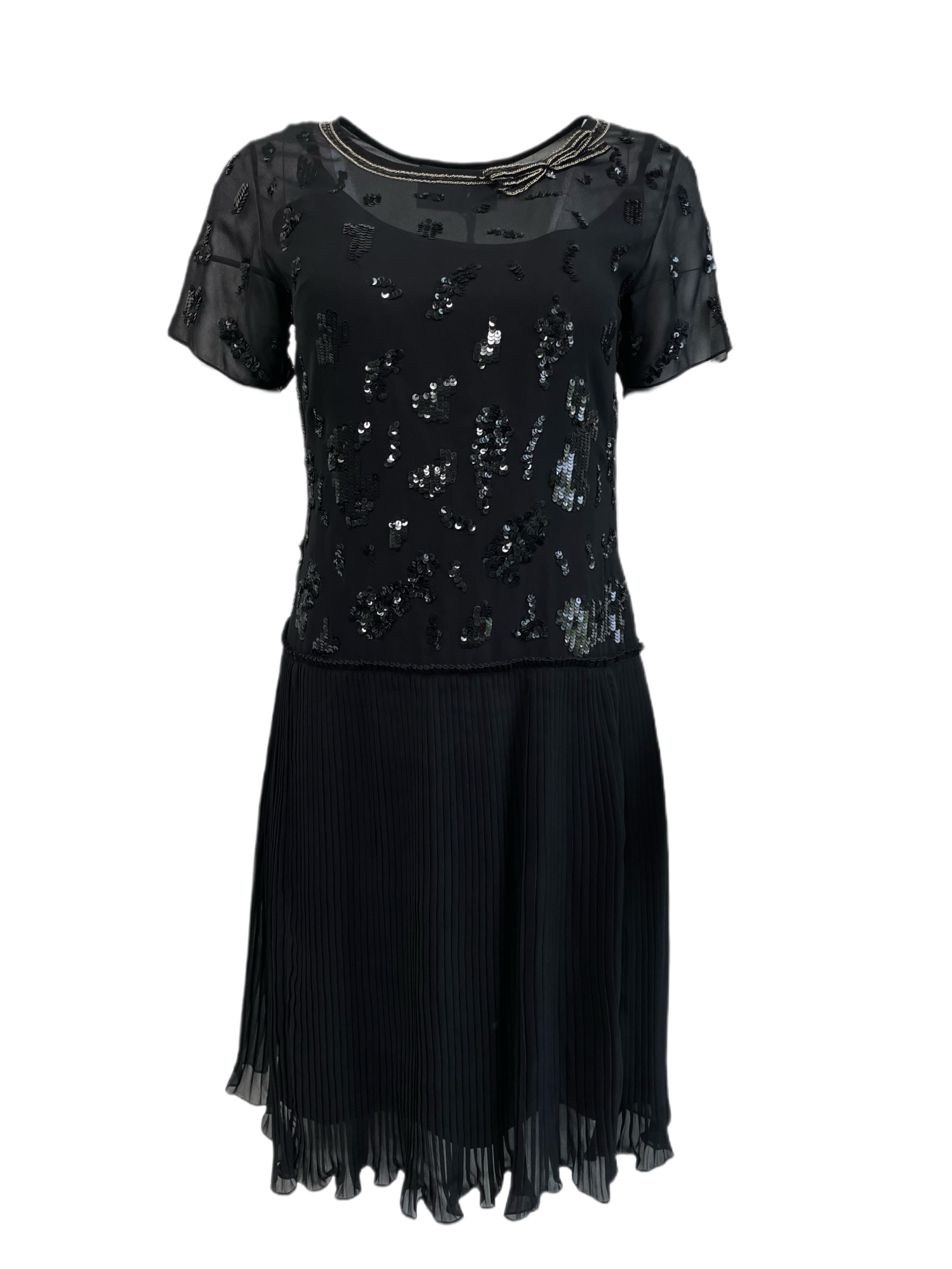 BETTY BLUE Women's Short Sleeve Pleated Sequin Dress IT 44 Black 
