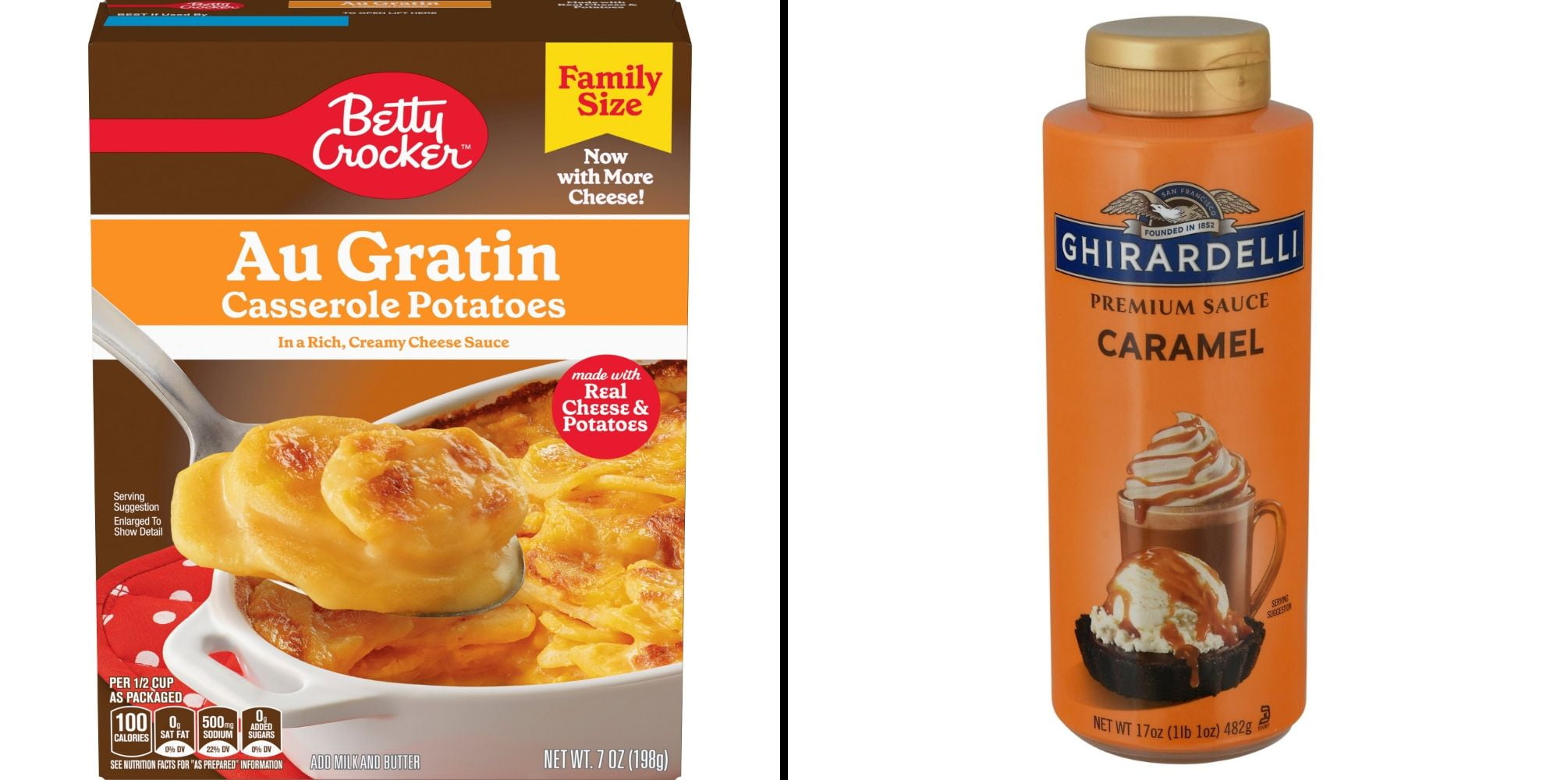 BETTY CROCKER Au Gratin Potatoes 7 oz & Ghirardelli Premium Caramel Sauce 17 oz