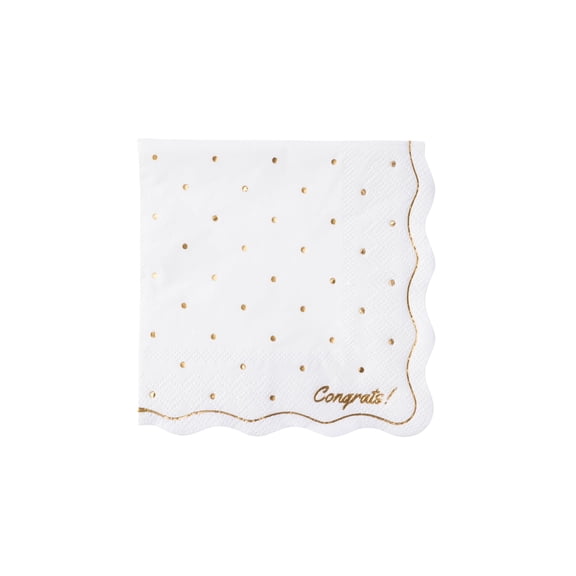 Betty Crocker x Bonjour Fte Gold Polka Dot Congrats Cocktail Paper Napkins, Disposable Party Supplies, 20 Count, Small, Beverage Size, Graduation, Anniversary