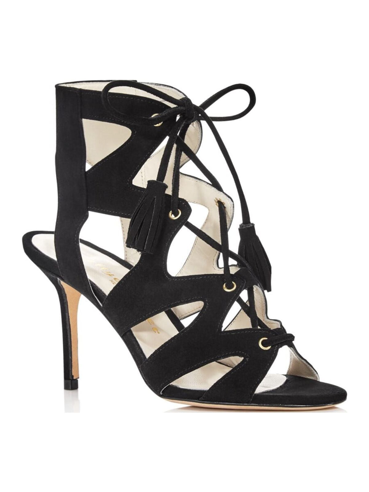 BETTYE MULLER Womens Black Tasseled Padded Swell Almond Toe Stiletto Lace-Up Leather Pumps Shoes 37.5