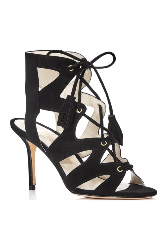 Womens Black Tasseled Padded Swell Almond Toe Stiletto Lace-Up Leather Pumps Shoes 37.5