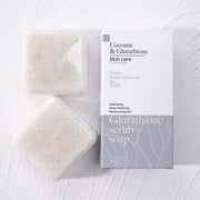 BEUKING 2Pcs Coconut Exfoliating Scrub Soap Bar, Face Body Moisturizing Soap Bar for Glowing & Hydrated Skin,Gently Cleanses & Soothing Skin,Natural Exfoliating Bar Soap, with a Bubble Net
