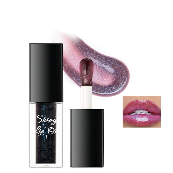 BEUKING Black Color Changing Lip Oil, Magic Shimmer Tinted Lip Gloss Plumping Glitter Big Brush Ph Changing Lip Oil, Longlasting Nourishing Lip Glow Oil Non-Sticky Lip Balm for Lip Care&Dry Lips