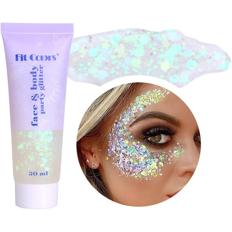 BEUKING Face Glitter Gel Mermaid Scale Gel, Holographic Chunky Glitter Gel  for Body, Hair, Face, Nail, Eyeshadow, Long Lasting Liquid Glitter Cream,  Fairy Costume Accessories Makeup for Women& Men 