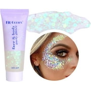 BEUKING Face Glitter Gel Mermaid Scale Gel, Holographic Chunky Glitter Gel for Body, Hair, Face, Nail, Eyeshadow, Long Lasting Liquid Glitter Cream, Fairy Costume Accessories Makeup for Women& Men