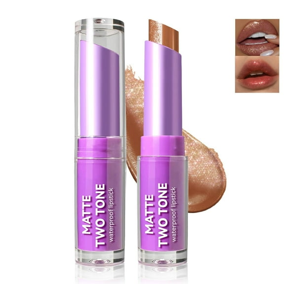 BEUKING Glitter Matte Lipstick, 2 In 1 Two Tone Waterproof Lip Gloss, Sparkling High Pigment Longlasting Smudgeproof Non-Stick Cup Lipstick, Shimmer Lip Blam for Women Girl (#02)