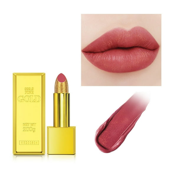 BEUKING Gold Lipstick Velvet Nude Red Pink Lip Tint High Pigment Not Fade Smooth Long-Lasting Wear Non-Stick Cup Waterproof Matte Lady Lip Gloss for Girl Women Lady Daily Lip Makeup (#2)