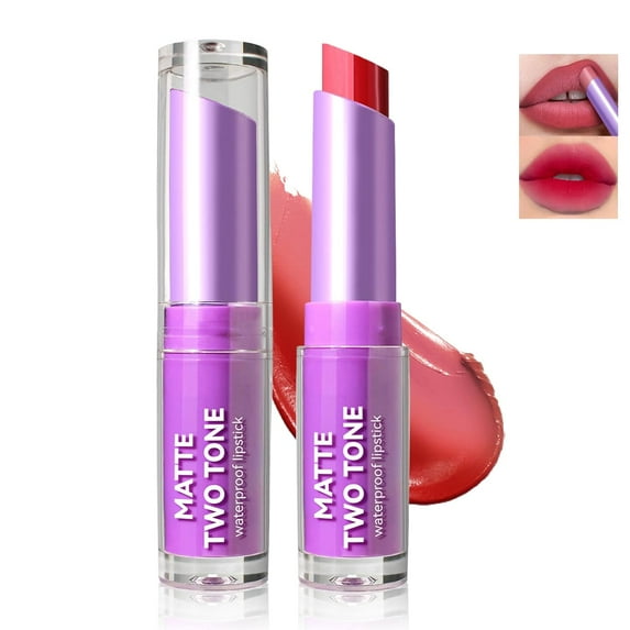 BEUKING Nude Lipstick, 2 In1 Two Tone Bitten Moisturzing Waterproof Lipstick Gradient Bitting Matte Lipstick Glimmer Balm, Long Lasting Waterproof Silk Finish Lip Gloss for Women (#04)