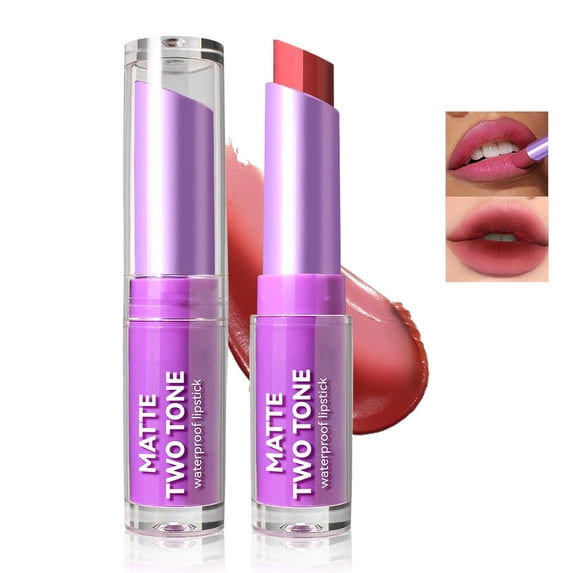 BEUKING Pink Lip Gloss Two Tone Matte Lipstick, Long Lasting Moisturize Non-Sticky Bitten Lip-look Lip Makeup, Silk Finish Matte Lipstick, 2 In1 Two-Tone Lip Waterproof Lipstick (#05)