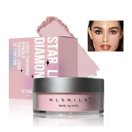 BEUKING Pink Translucent Setting Powder, Shimmer Finishing Powder Oil Control for Long Lasting Makeup, Lightweight Loose Powder Waterproof, Blurring Powder for All Skin Tones, 02