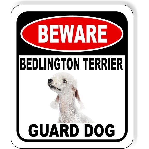 BEWARE BEDLINGTON TERRIER GUARD DOG Aluminum Composite Outdoor Sign 8" x12" Metal Security Notice for Yard, Fence, Porch, Property, and Business No Trespassing, Warning, Attack Dogs, Protection