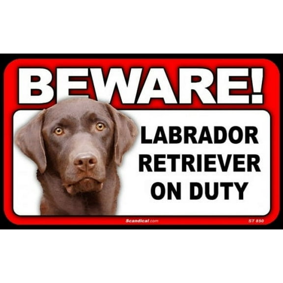 BEWARE Guard Dog on Duty Sign - Labrador Retriever - Chocolate