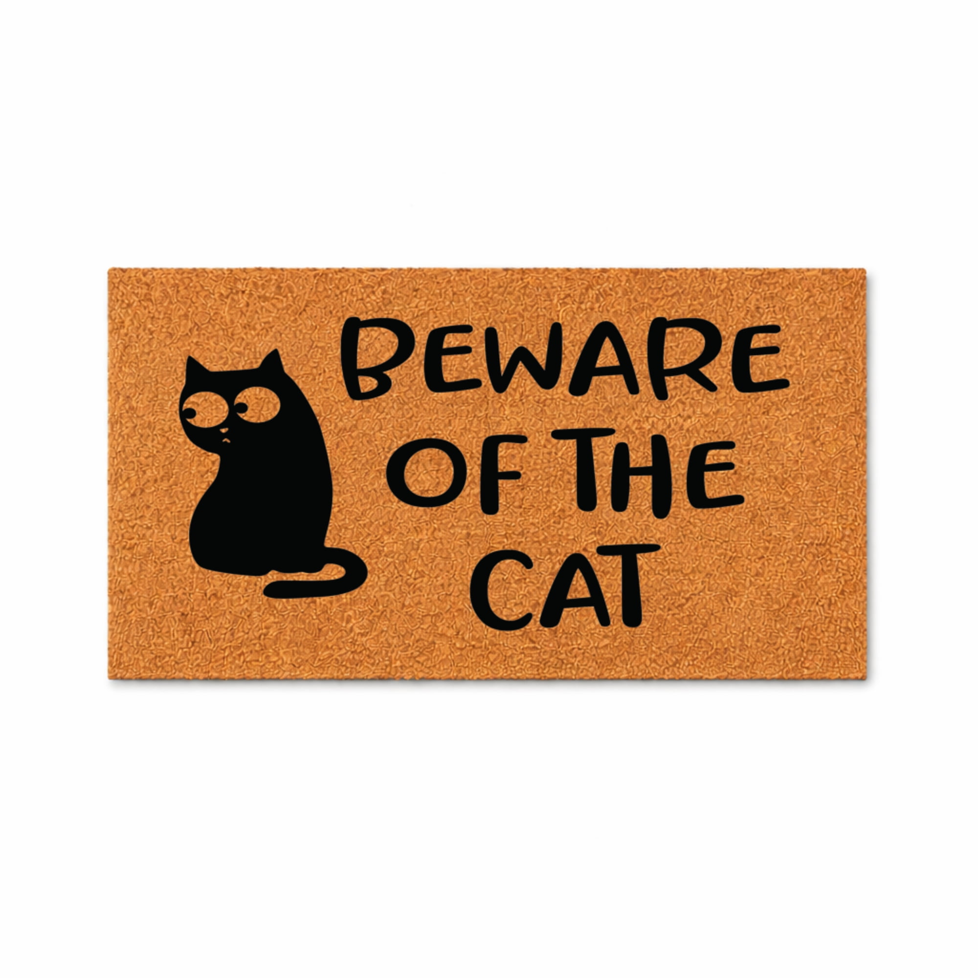 BEWARE OF THE CAT, Cat Silhouette Design - Brown Coir PVC Outdoor