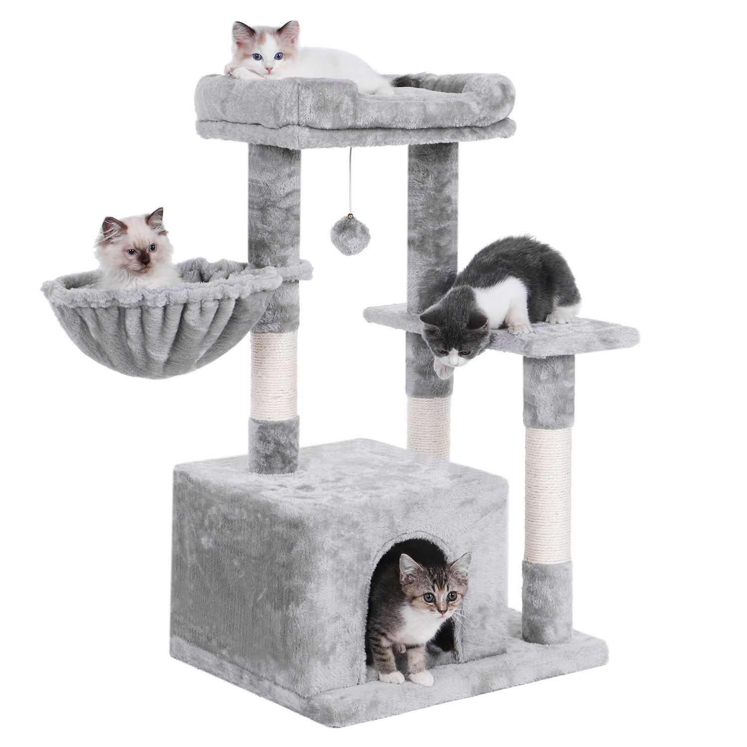 BEWISHOME Cat Tree Condo with Scratching Post Cat Tower Padded Plush