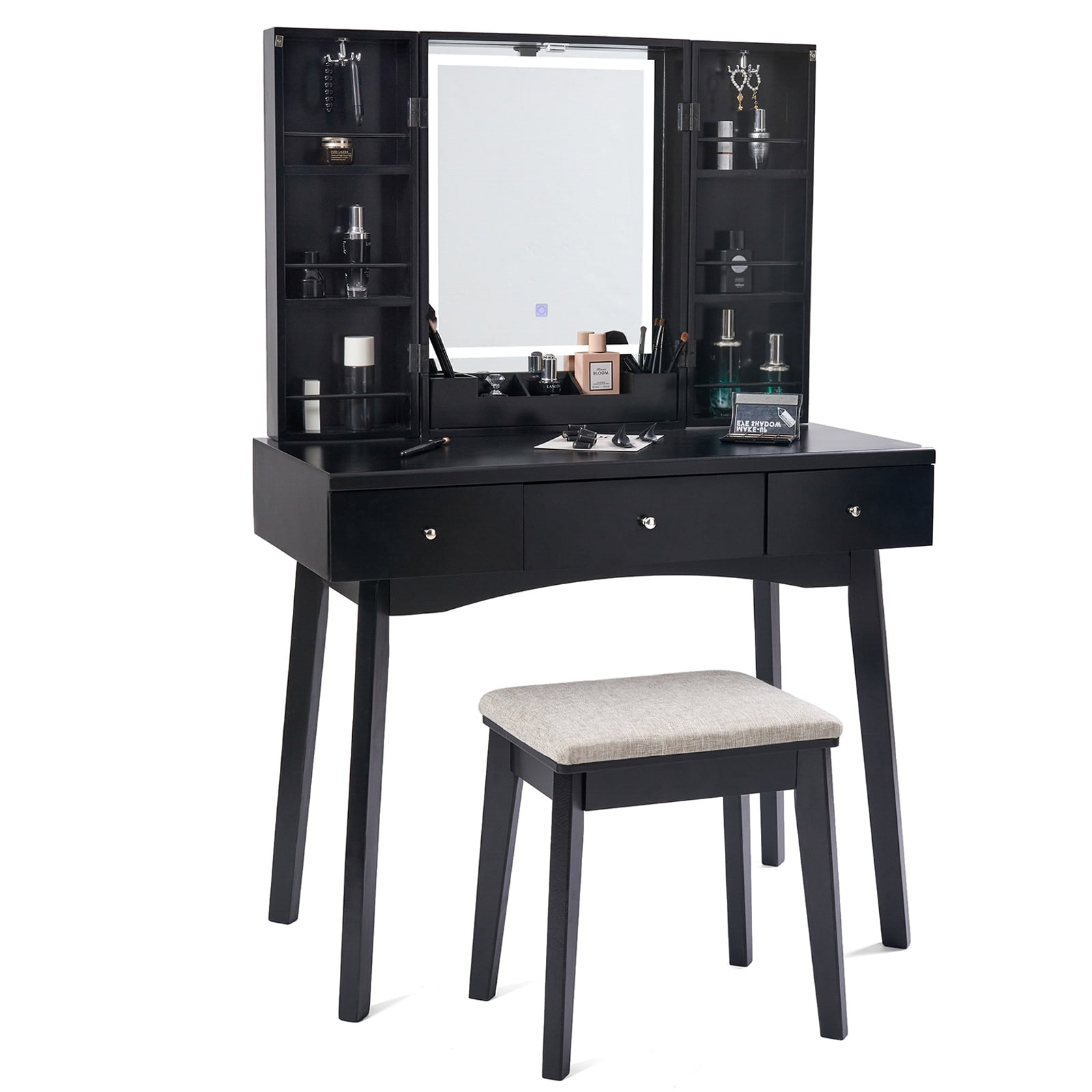 BEWISHOME Vanity Set with 3 Color LED Lighted Mirror, Makeup Table with