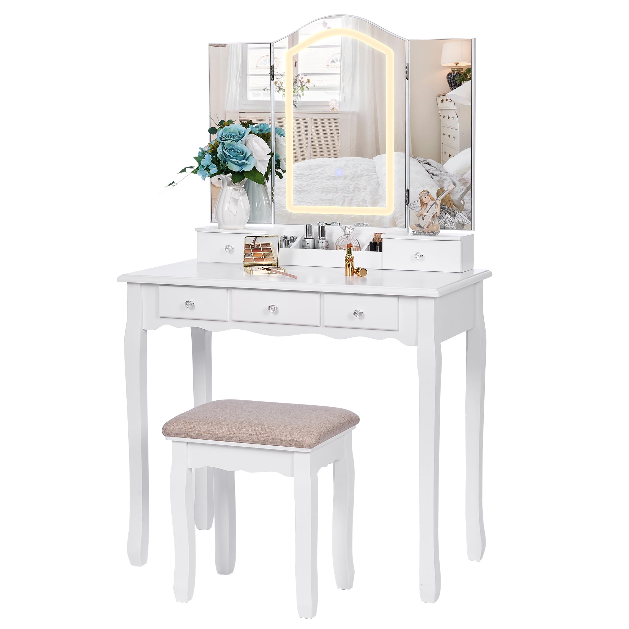 BEWISHOME Vanity Desk with Mirror and Lights, Makeup Vanity with Lights