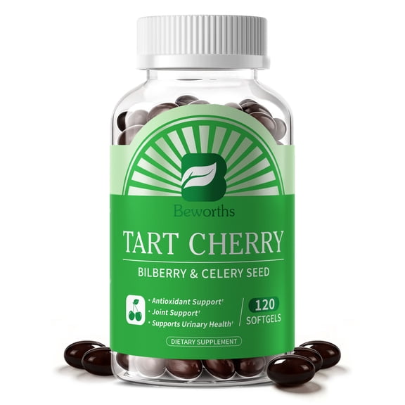 BEWORTHS Organic Tart Cherry Extract with Bilberry & Celery Seed, 10:1 Concentrated Formula for Joint & Muscle Comfort, Antioxidant Support - 120 Softgels