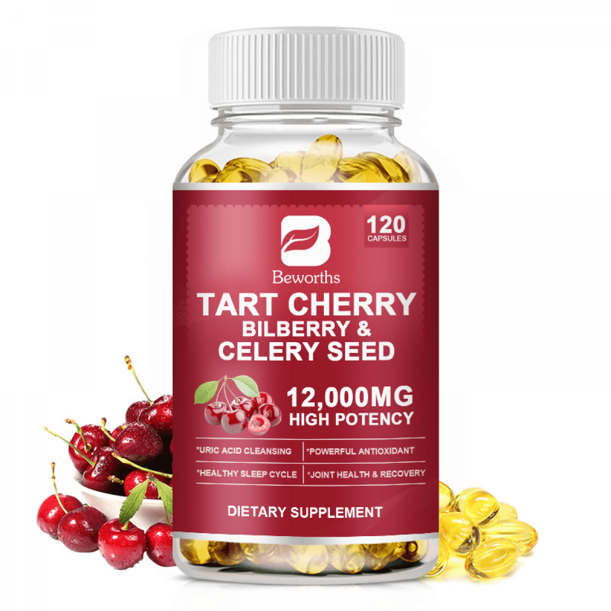 BEWORTHS Organic Tart Cherry & Celery Seed Capsules, 1200mg for Joint