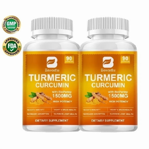 (2 Pack)Turmeric Curcumin Capsules,1500mg with Black Pepper High Absorption,Joint Support Herbal Supplement