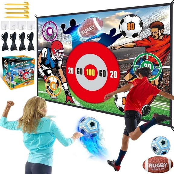 Bewos 2-in-1 Soccer Toss Game Set with Foldable Goal Target Board and Velcro Balls for Indoor Outdoor Kids Sports Ages 3-12