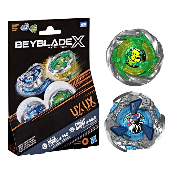 Beyblade X Circle Ghost 4-60LR UX & Hack Viking 4-55O UX Dual Battling Top Set, Multicolor, Ages 8+