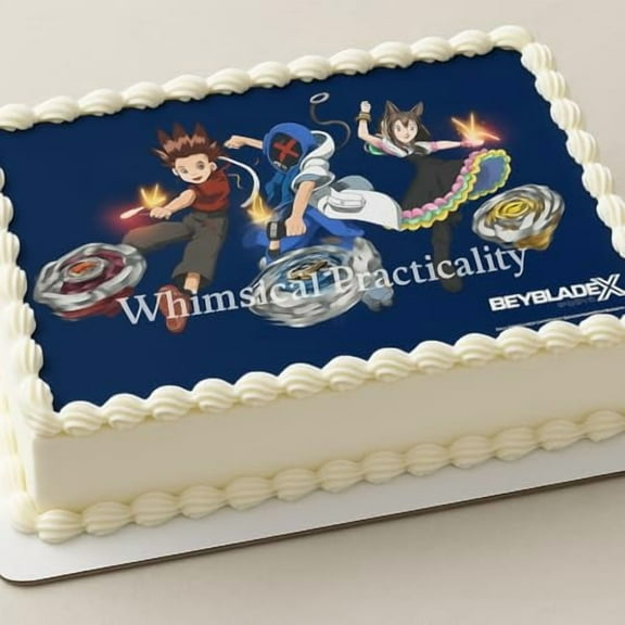 BEYBLADE X Cake Topper Decoration Anime Battle Scene with Characters and Spinning Tops fits 1/4 Sheet cake or larger