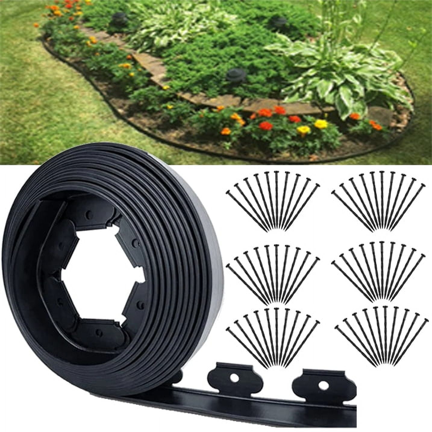 BEYCED 2 x 60 Black Plastic Garden Border Edging (60 Count)