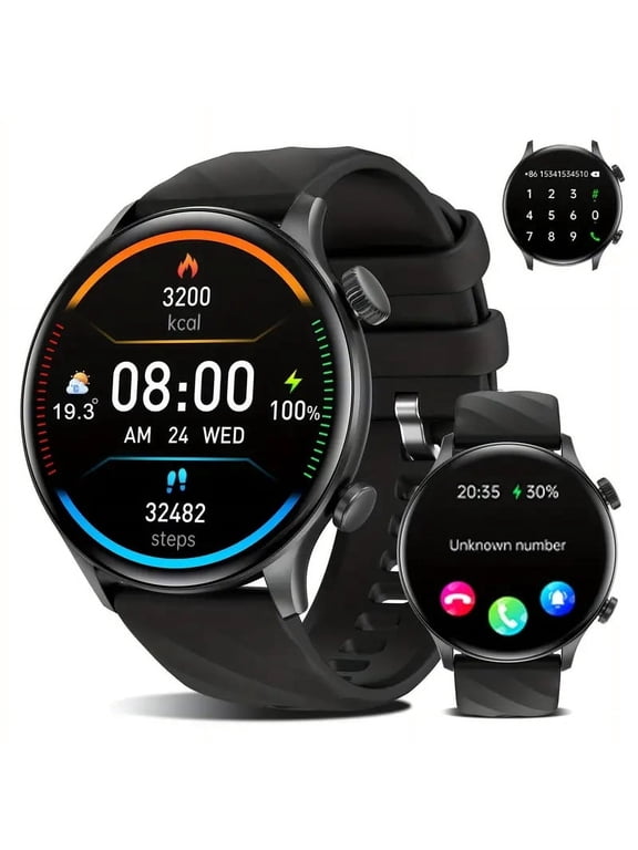Bluetooth 1.39 inch Black Case with Black Silicone Band